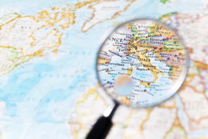 Italy and Magnifying glass