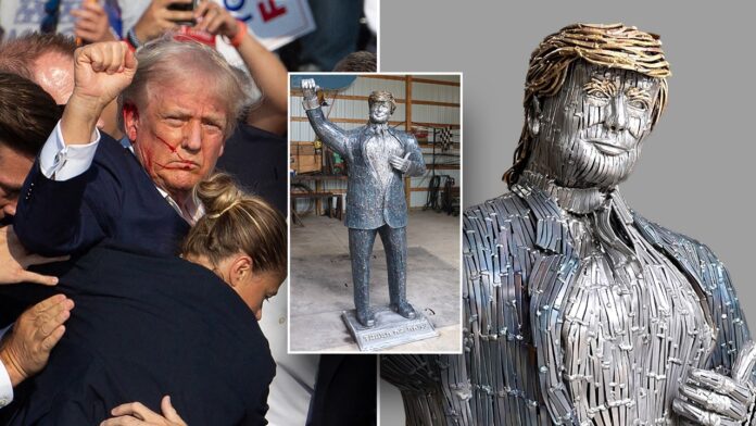 Life size 'nail' sculpture of former President Trump unveiled at assassination attempt site