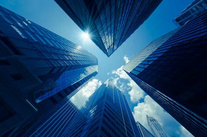 manhattan office building from below