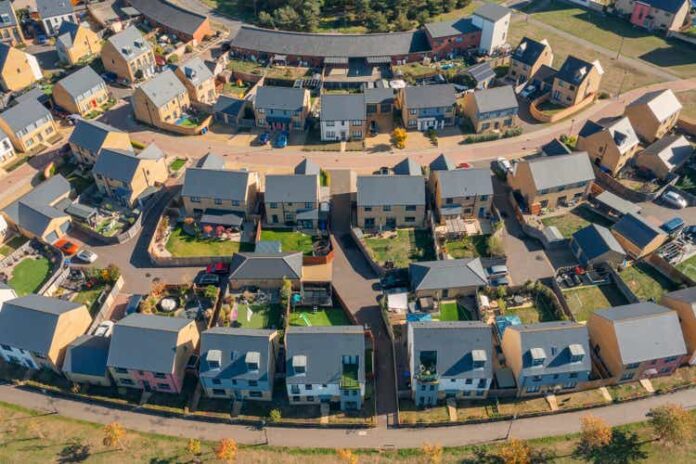 Drone view of a new housing development