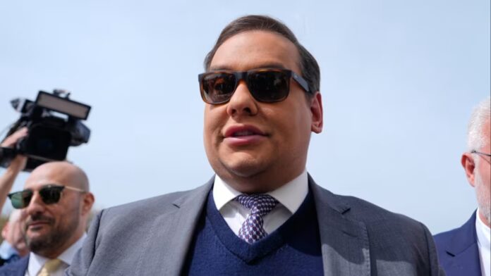 George Santos arrives at federal court for sentencing on April 25 2025, in Central Islip, New York
