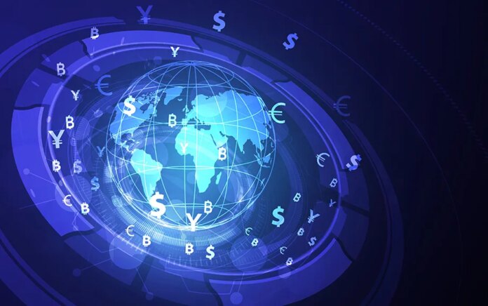Money transfer. Global Currency. Stock Exchange. Stock vector illustration.