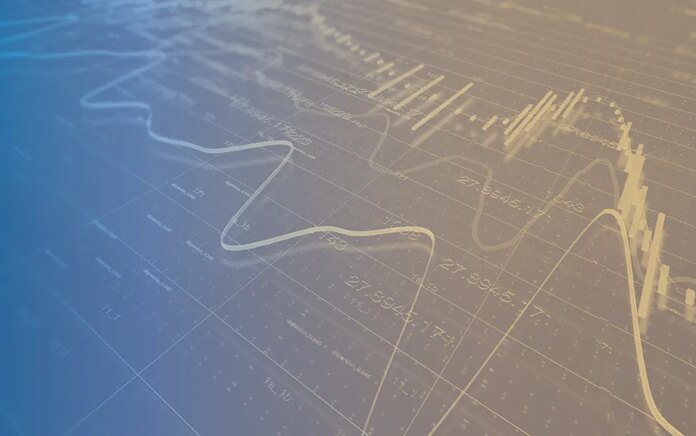 decorative illustration: chart and stock prices background.