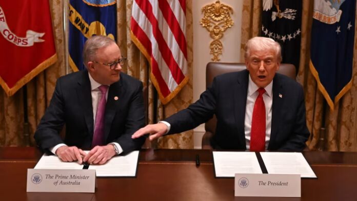 Australian Prime Minister Anthony Albanese meets with US President Donald Trump at the White House in Washington